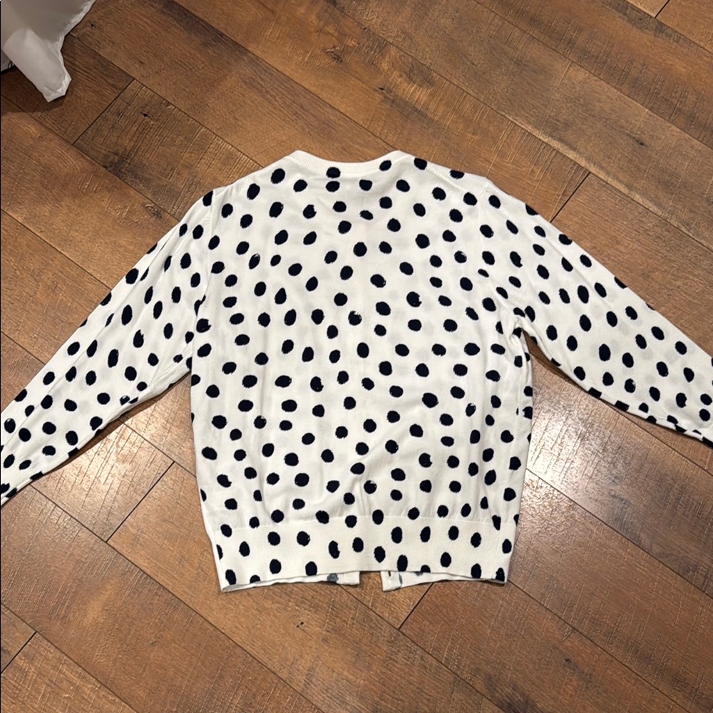 NWT! Classic White Cardigan with Navy Dots - Picture 4 of 4